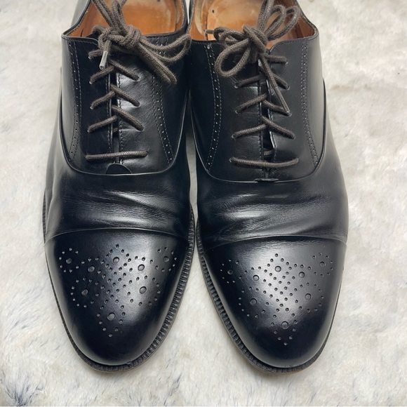 Salvatore Ferragamo Mens Black Leather Cap Toe Dress Shoes SZ 8.5 - Picture 6 of 16